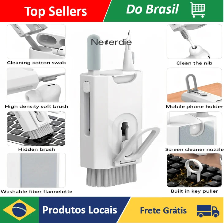 kit de escova de limpeza 8 em 1 multifuncional portátil para celular/ computador/fone de ouvido.