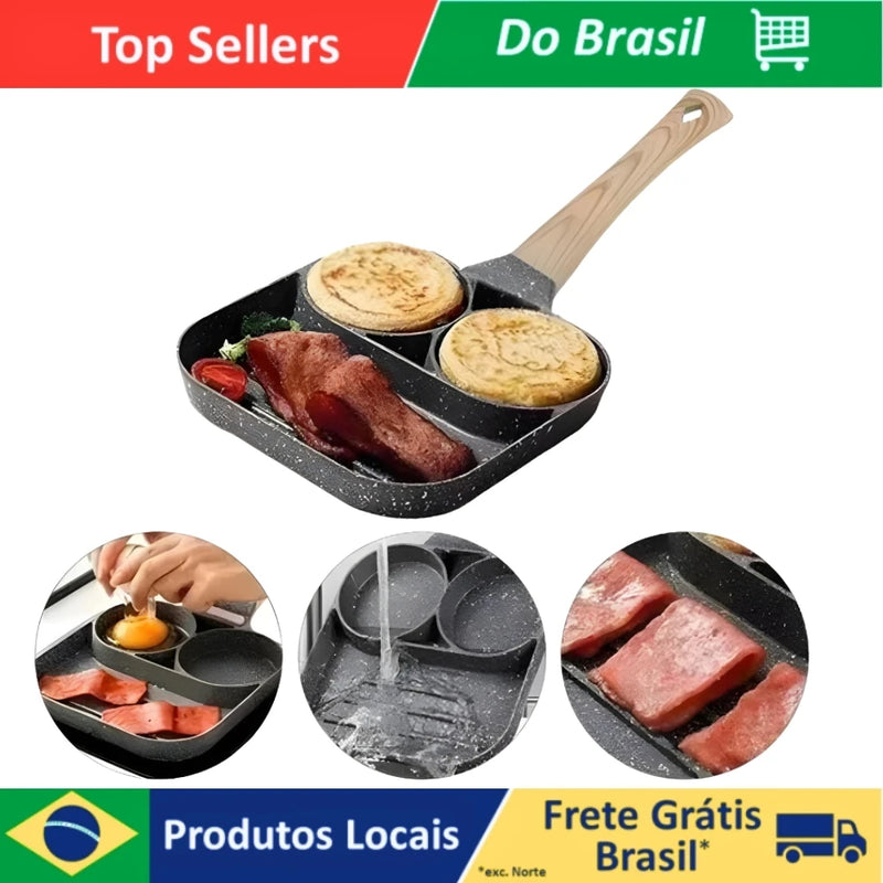 Nonstick Frying Pan With 3 Partitions Frying Egg Bacon Meat Chicken Snack Multipurpose.