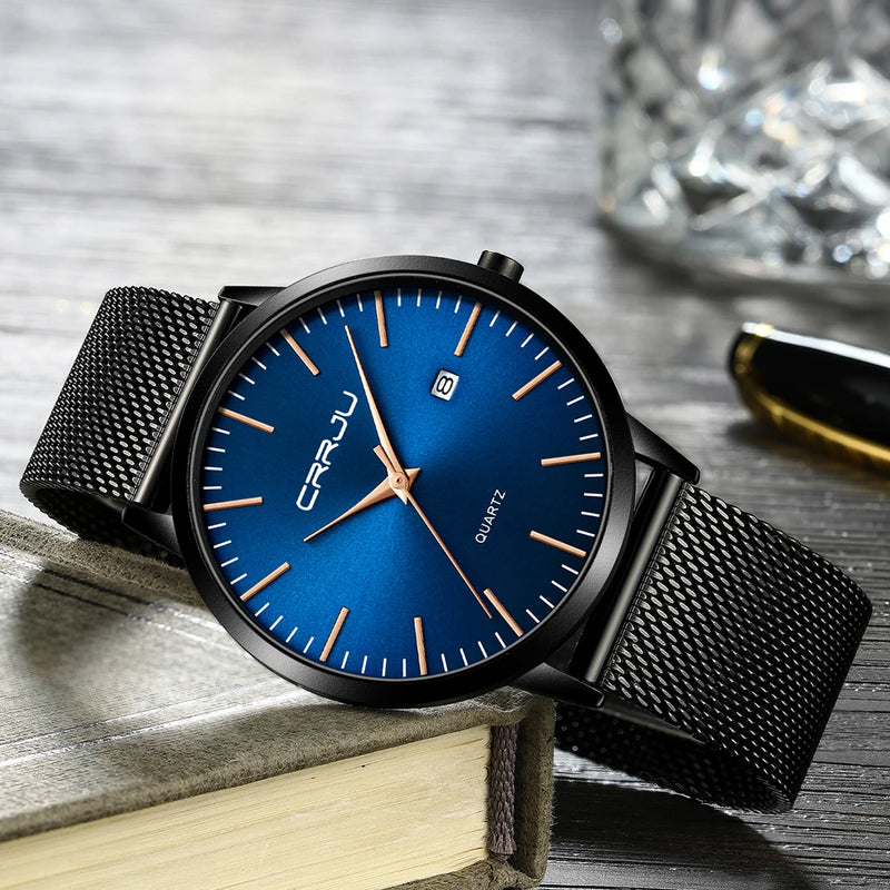 CRRJU Men's Watch Ultra-thin Top Brand Luxury Japan Movement WristWatch Waterproof Sport Steel Quartz Clock Relogio Masculino