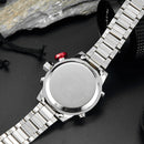 Fashion Sport Watch Men Digital Quartz LED Steel Strap Man Dual Time Watch 3ATM Waterproof Military Wristwatches Relogios