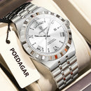 POEDAGAR Sports Men Wristwatch Week Date Stainless Steel Casual Man Watch Luminous Waterproof Quartz Fashion Men's Watches Reloj