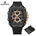 NAVIFORCE Men's Quartz Watch Fashion Trend Sports Chronograph Watch Date Display Silicone  Strap Luminous Hands 3ATM Waterproof