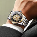 Forsining 349 Men's Mechanical Watch Business Round Skeleton Silvery Black Stainless Steel Manual Wrist Watches for Male Clock