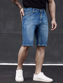 Shorts jeans slim estilo clássico masculino, modelo verão