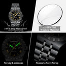 POEDAGAR Sports Men Wristwatch Week Date Stainless Steel Casual Man Watch Luminous Waterproof Quartz Fashion Men's Watches Reloj
