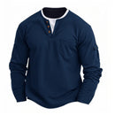 2025 New Men's Button Henley neck T Shirt Long Sleeve Casual Button Solid color T-Shirt Fashion Waffle Fake two-piece T-Shirt