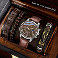 New Men Watch Luxury Bracelet Set Fashion Business Brown Leather Quartz Wrist Watches for Men Gift Set Relogio Masculino