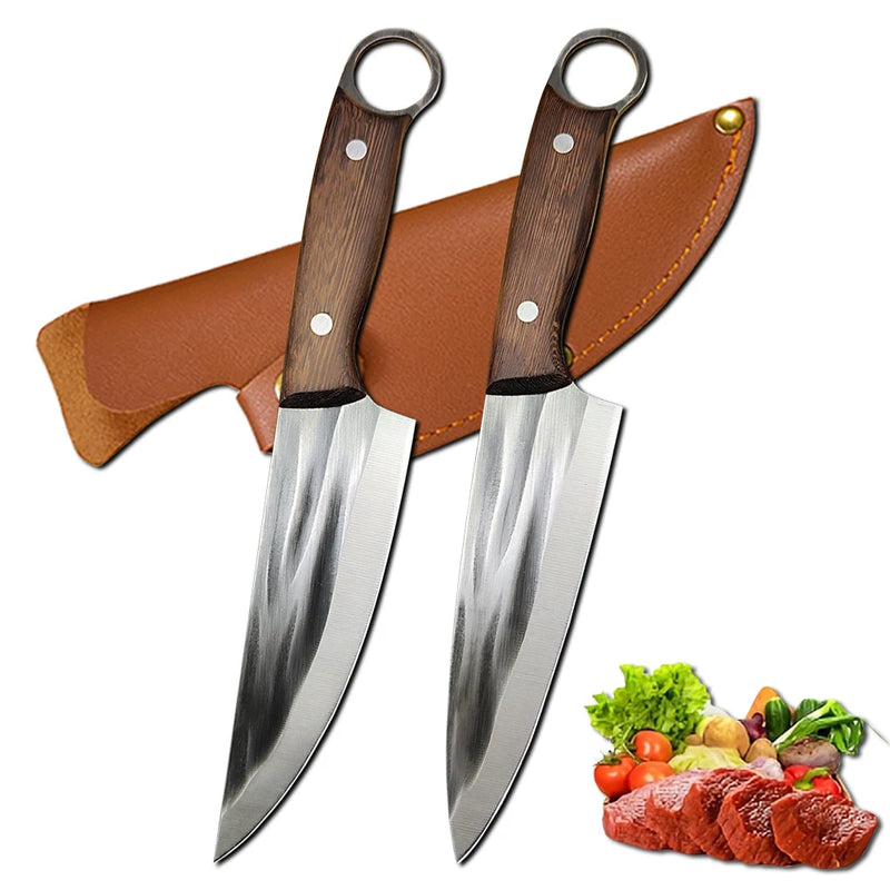 Hand Forged Boning Knife Full Tang Kitchen Chef Cleaver Butcher's Knife Slicing BBQ Fishing Ultra-Sharp Cutting Tools