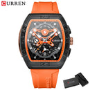 CURREN Creative Fashion Multifunctional Rectangle Quartz Watches New Casual Silicone Strap Men's Wristwatches
