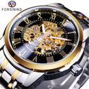 Forsining 349 Men's Mechanical Watch Business Round Skeleton Silvery Black Stainless Steel Manual Wrist Watches for Male Clock