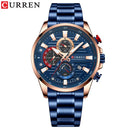 CURREN 8415 Men's Quartz Watch Fashion Unique Black Silvery Blue Clock Calendar Steel Strip Wristwatch for Male