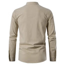 Men's  Casual Henley Shirt  Stand Collar Long Sleeve with Drawstring Cuffs Casual Henry Collar Shirt