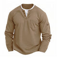 2025 New Men's Button Henley neck T Shirt Long Sleeve Casual Button Solid color T-Shirt Fashion Waffle Fake two-piece T-Shirt