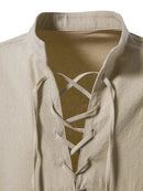 Men's  Casual Henley Shirt  Stand Collar Long Sleeve with Drawstring Cuffs Casual Henry Collar Shirt