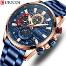 CURREN 8415 Men's Quartz Watch Fashion Unique Black Silvery Blue Clock Calendar Steel Strip Wristwatch for Male