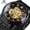 Forsining 349 Men's Mechanical Watch Business Round Skeleton Silvery Black Stainless Steel Manual Wrist Watches for Male Clock