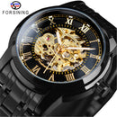 Forsining 349 Men's Mechanical Watch Business Round Skeleton Silvery Black Stainless Steel Manual Wrist Watches for Male Clock
