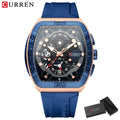 CURREN Creative Fashion Multifunctional Rectangle Quartz Watches New Casual Silicone Strap Men's Wristwatches