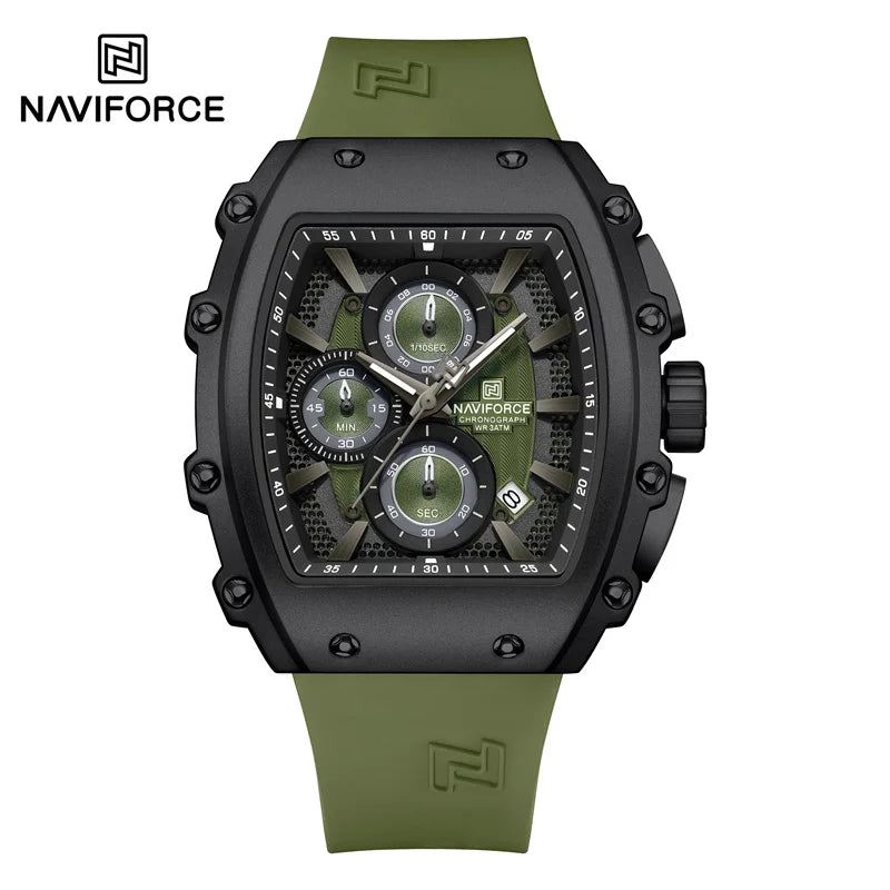 NAVIFORCE Men's Quartz Watch Fashion Trend Sports Chronograph Watch Date Display Silicone  Strap Luminous Hands 3ATM Waterproof