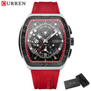 CURREN Creative Fashion Multifunctional Rectangle Quartz Watches New Casual Silicone Strap Men's Wristwatches