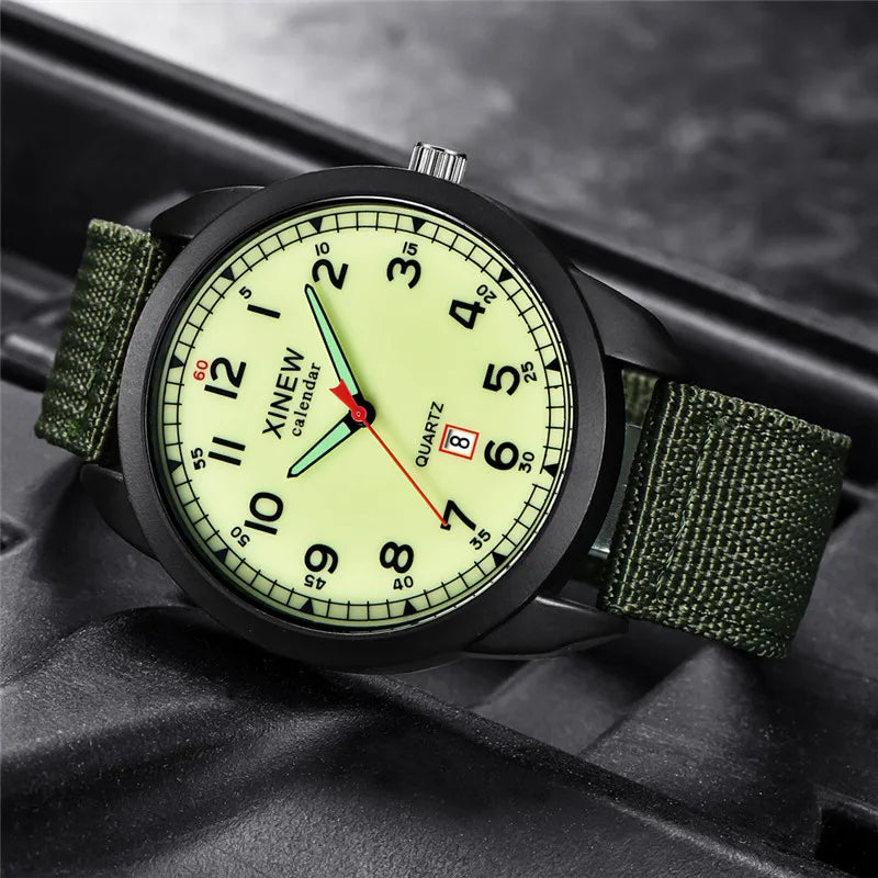 Original XINEW Brand Men Watches Students Fashion Nylon Band Sports Simple Date Quartz Watch Black Montre Homme Reloj Hombre