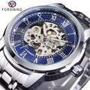 Forsining 349 Men's Mechanical Watch Business Round Skeleton Silvery Black Stainless Steel Manual Wrist Watches for Male Clock