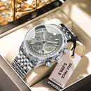 POEDAGAR Business Man Watch Chronograph Date Waterproof Luminous Men's Watches Stainless Steel Trendy Quartz Male Wristwatch+Box