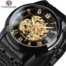 Forsining 349 Men's Mechanical Watch Business Round Skeleton Silvery Black Stainless Steel Manual Wrist Watches for Male Clock