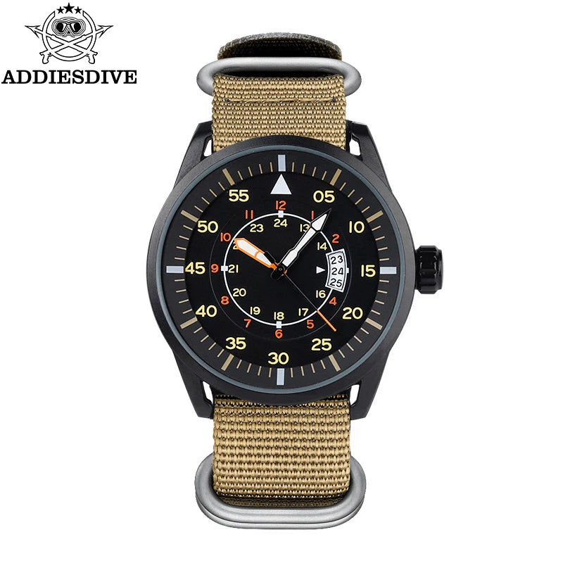 ADDIESDIVE Men's Watch High Quality Outdoor Sports Essential 50m Waterproof Nylon Strap Casual Reloj Fashion Quartz Watch