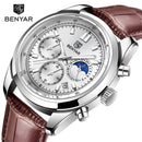 BENYAR New Men Watch 30ATM Waterproof Stainless Steel Quartz Wristwatches Luxury Leather Military Chronograph Watch Reloj Hombre