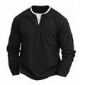2025 New Men's Button Henley neck T Shirt Long Sleeve Casual Button Solid color T-Shirt Fashion Waffle Fake two-piece T-Shirt