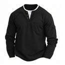 2025 New Men's Button Henley neck T Shirt Long Sleeve Casual Button Solid color T-Shirt Fashion Waffle Fake two-piece T-Shirt
