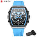 CURREN Creative Fashion Multifunctional Rectangle Quartz Watches New Casual Silicone Strap Men's Wristwatches