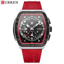 CURREN Creative Fashion Multifunctional Rectangle Quartz Watches New Casual Silicone Strap Men's Wristwatches