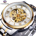 Forsining 349 Men's Mechanical Watch Business Round Skeleton Silvery Black Stainless Steel Manual Wrist Watches for Male Clock
