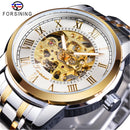 Forsining 349 Men's Mechanical Watch Business Round Skeleton Silvery Black Stainless Steel Manual Wrist Watches for Male Clock