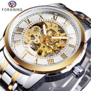 Forsining 349 Men's Mechanical Watch Business Round Skeleton Silvery Black Stainless Steel Manual Wrist Watches for Male Clock
