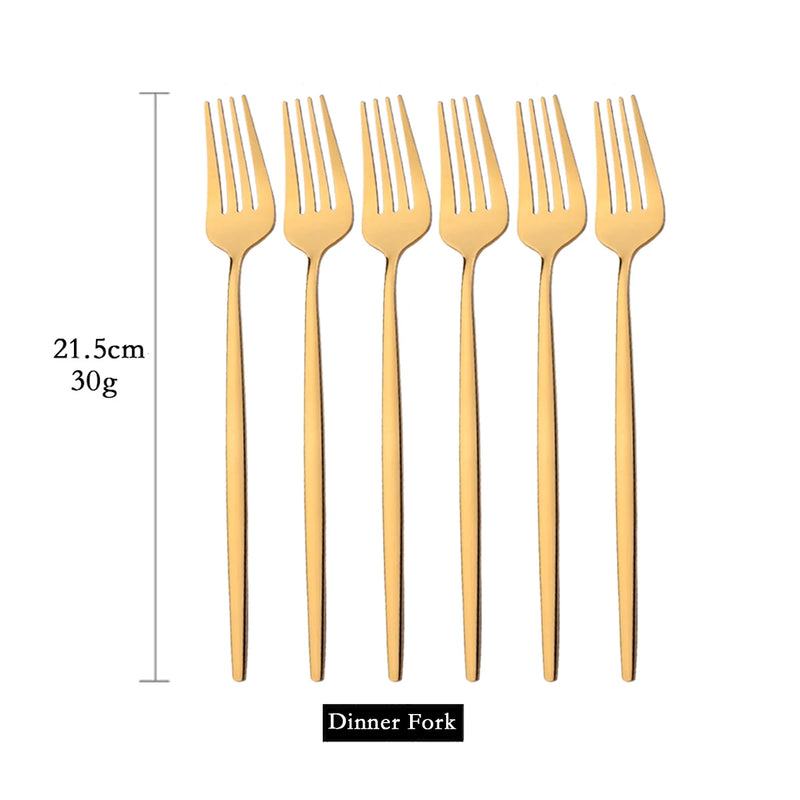 6Pcs Mirror Dinner Forks Cutlery Gold Stainless Steel Fork Flatware Kitchen Silverware Western Dinnerware Restaurant Fork Set