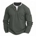 2025 New Men's Button Henley neck T Shirt Long Sleeve Casual Button Solid color T-Shirt Fashion Waffle Fake two-piece T-Shirt