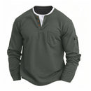 2025 New Men's Button Henley neck T Shirt Long Sleeve Casual Button Solid color T-Shirt Fashion Waffle Fake two-piece T-Shirt