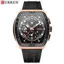 CURREN Creative Fashion Multifunctional Rectangle Quartz Watches New Casual Silicone Strap Men's Wristwatches