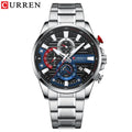 CURREN 8415 Men's Quartz Watch Fashion Unique Black Silvery Blue Clock Calendar Steel Strip Wristwatch for Male