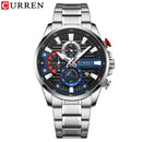 CURREN 8415 Men's Quartz Watch Fashion Unique Black Silvery Blue Clock Calendar Steel Strip Wristwatch for Male