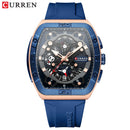 CURREN Creative Fashion Multifunctional Rectangle Quartz Watches New Casual Silicone Strap Men's Wristwatches