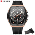 CURREN Creative Fashion Multifunctional Rectangle Quartz Watches New Casual Silicone Strap Men's Wristwatches