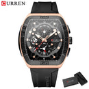 CURREN Creative Fashion Multifunctional Rectangle Quartz Watches New Casual Silicone Strap Men's Wristwatches