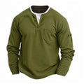 2025 New Men's Button Henley neck T Shirt Long Sleeve Casual Button Solid color T-Shirt Fashion Waffle Fake two-piece T-Shirt
