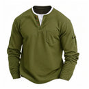 2025 New Men's Button Henley neck T Shirt Long Sleeve Casual Button Solid color T-Shirt Fashion Waffle Fake two-piece T-Shirt