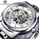 Forsining 349 Men's Mechanical Watch Business Round Skeleton Silvery Black Stainless Steel Manual Wrist Watches for Male Clock