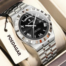 POEDAGAR Sports Men Wristwatch Week Date Stainless Steel Casual Man Watch Luminous Waterproof Quartz Fashion Men's Watches Reloj